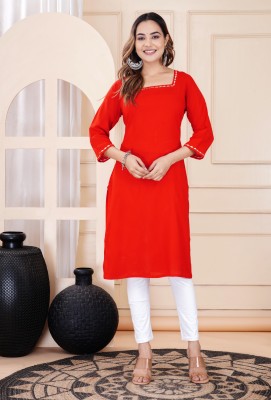 fashion mirror Women Solid A-line Kurta(Red)