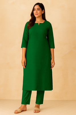 melio Women Solid, Self Design Straight Kurta(Green)