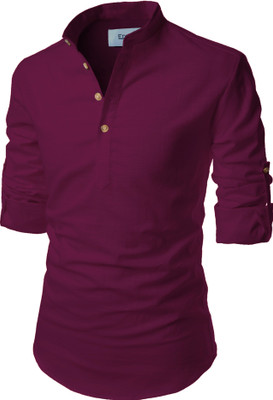 Edin Men Solid Straight Kurta(Purple)