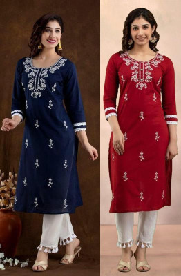 SISTO Women Chikan Embroidery A-line Kurta(Multicolor)