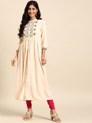 all about you Women Printed Anarkali Kurta(White)