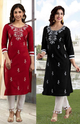 SISTO Women Chikan Embroidery Straight Kurta(Multicolor)