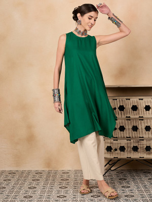 InWeave Women Solid A-line Kurta(Green)