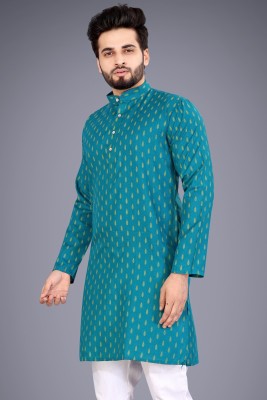 SPOQUE Men Printed Straight Kurta(Yellow, Green)