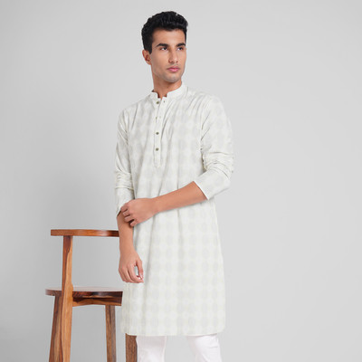 Indus Route by Pantaloons Men Printed A-line Kurta(White)