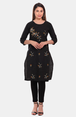 kritya Women Embroidered Straight Kurta(Black)