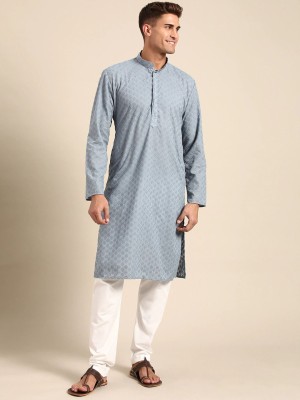 Rajubhai Hargovindas Men Embroidered Straight Kurta(Grey)