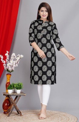 AMAR CREATION Women Printed Straight Kurta(Black)