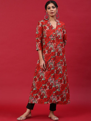 ANOUK Women Printed A-line Kurta(Red)