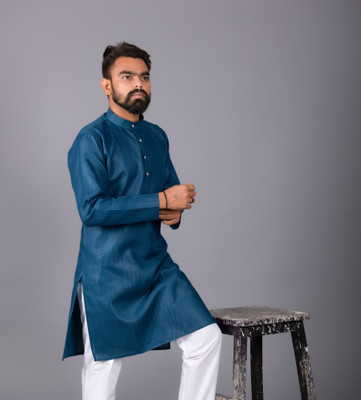 CELLUX Men Striped Straight Kurta(Blue)