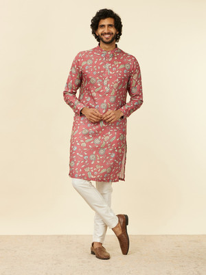MANYAVAR Men Printed Straight Kurta(Red)