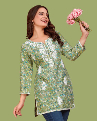 Verdant Women Chikan Embroidery Straight Kurta(Light Green)