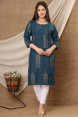 Surhi Women Printed Straight Kurta(Blue)