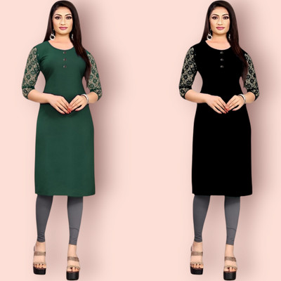 HouseOfCommon Women Solid Straight Kurta(Multicolor)