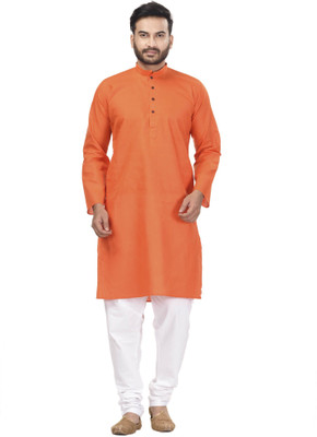 Wearbird Men Solid Straight Kurta(Orange)