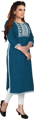 Zeenat Libaas Women Embroidered Straight Kurta(Blue)