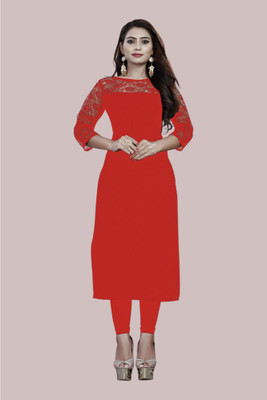 Maheshvi Women Solid Straight Kurta(Red)