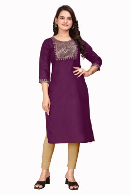 ACHES Women Embroidered A-line Kurta(Purple)