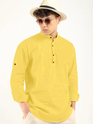 zbio Men Solid Straight Kurta(Yellow)