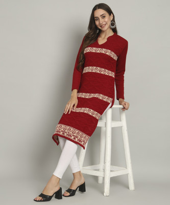 Tracy Women Printed Straight Kurta(Maroon, Beige)
