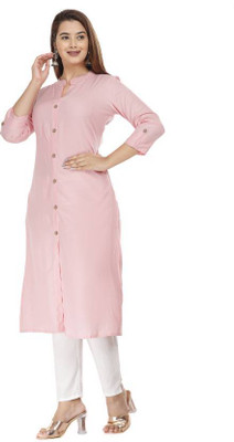 Moda Casa Women Solid A-line Kurta(Pink)