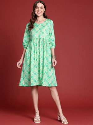 ANOUK Women Printed Straight Kurta(Green)