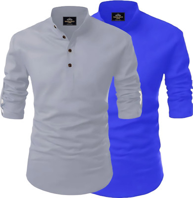 Kavyangle Creation Men Solid Straight Kurta(Grey, Dark Blue)