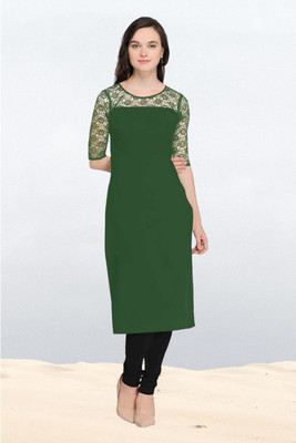 Maheshvi Women Self Design, Solid Straight Kurta(Green)