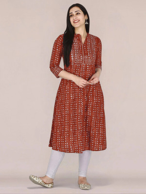 Kannahi Women Printed A-line Kurta(Red)