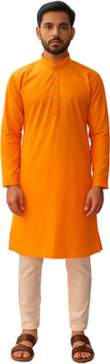 AARVI COLLECTION Men Solid A-line Kurta(Orange)