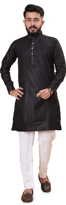 PEARL OCEAN Men Printed A-line Kurta(Black)