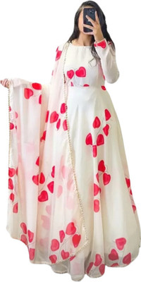RINKI TEXTILE Women Printed Anarkali Kurta(Red)