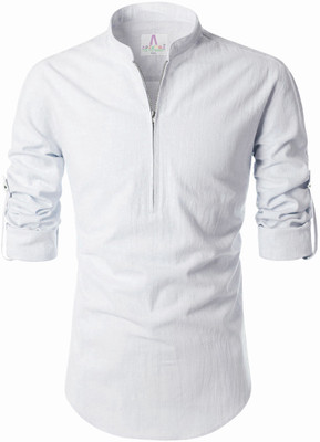 Apektra Men Solid A-line Kurta(White)