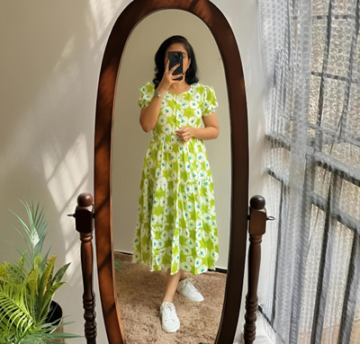 Kddy Clothing Women Printed A-line Kurta(Green)