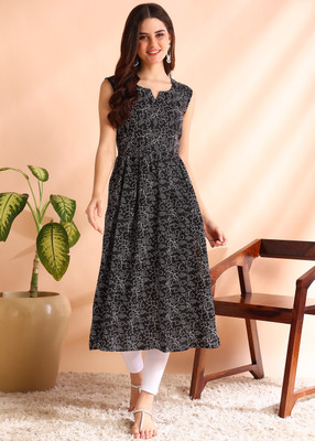 DSK STUDIO Women Printed Flared Kurta(Black)