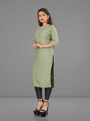 RAVI CREATION YOGICHOWK Women Printed Straight Kurta(Light Green)