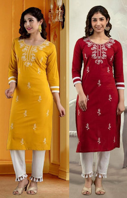 SISTO Women Chikan Embroidery A-line Kurta(Multicolor)