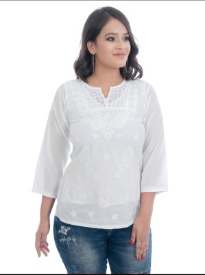 Apka creation Women Embroidered Cape Top Kurta(White)