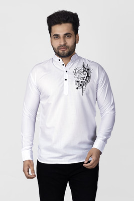 Kavyangle Creation Men Printed Straight Kurta(White)