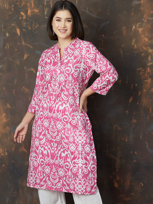 Melange by Lifestyle Women Printed Straight Kurta(Pink)