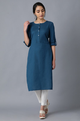 W Women Solid Straight Kurta(Purple)