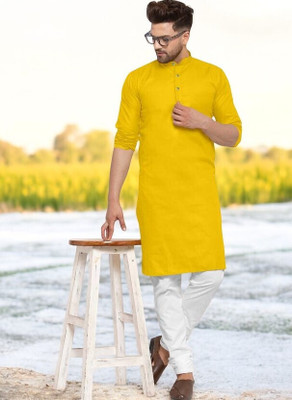 Krisha trend Men Solid Straight Kurta(Yellow)