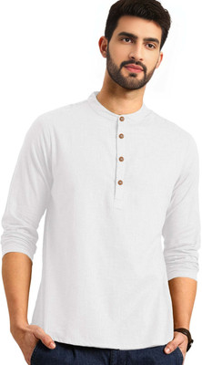 Navkanj Men Solid Asymmetric Kurta(White)