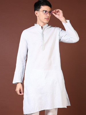 V-MART Men Solid A-line Kurta(Light Blue)