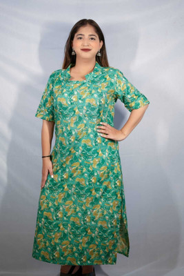HH FASHIONS Women Floral Print A-line Kurta(Green)
