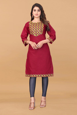 Nanu Creation Women Embroidered A-line Kurta(Maroon)