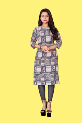 Tulsii Fab Women Animal Print Straight Kurta(Grey)