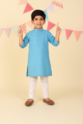 Kantha loom Boys Solid A-line Kurta(Blue)
