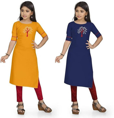 vishvoham Girls Printed Straight Kurta(Multicolor)