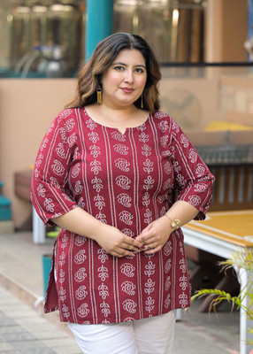 Lee Moda Women Printed Straight Kurta(Maroon)